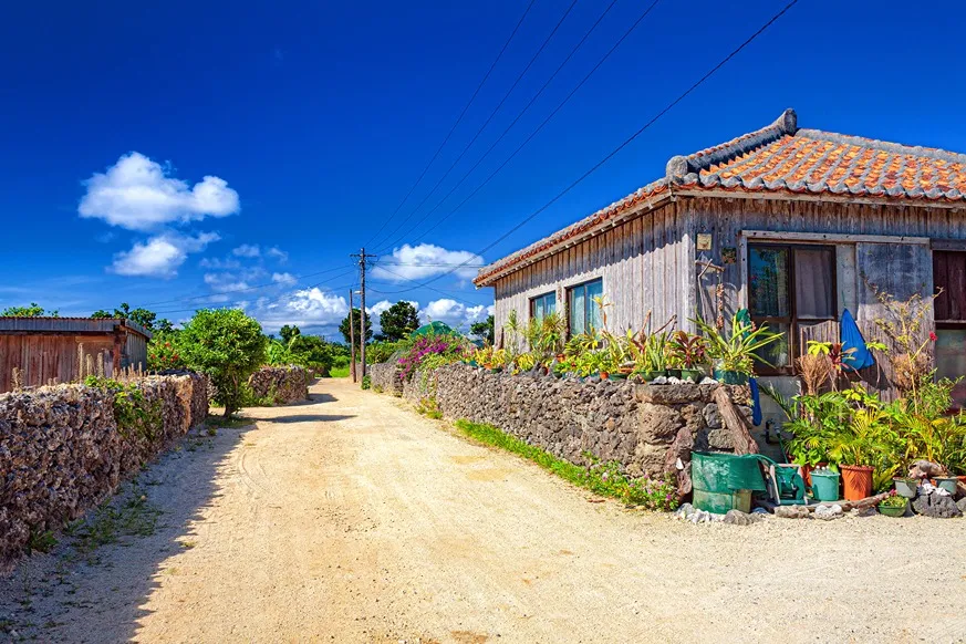 沖縄県の竹富島の集落の風景の画像